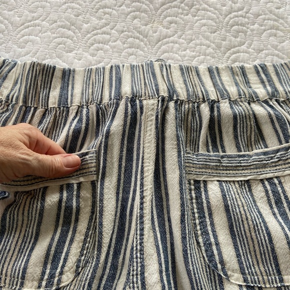 Per Se Striped Linen Blend Pull On Straight Leg Pants Blue Tan and White Size M - Picture 8 of 12
